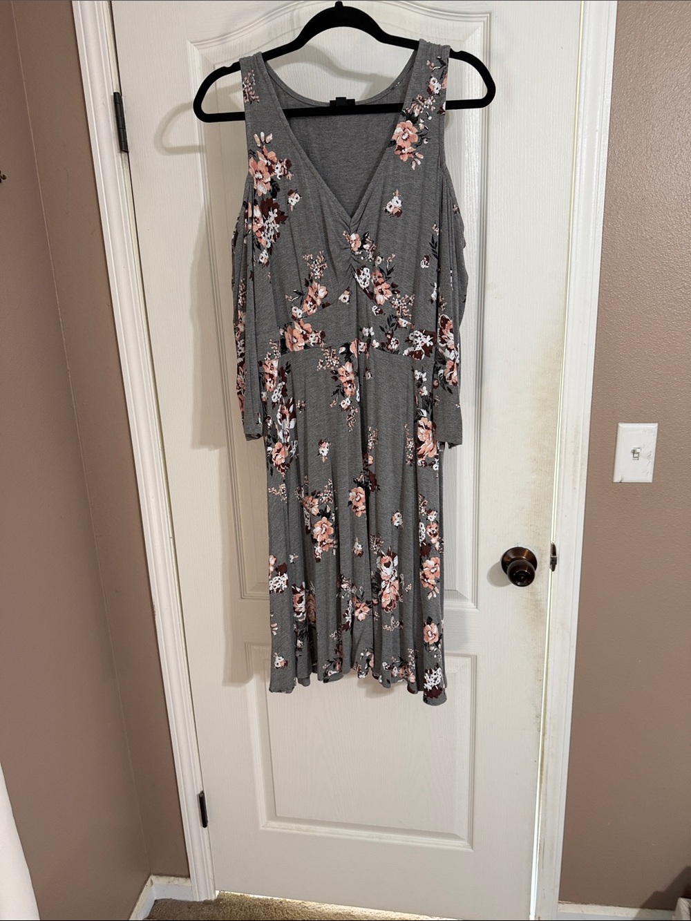 torrid Gray Floral Cold-Shoulder Midi Dress with Pink Blooms